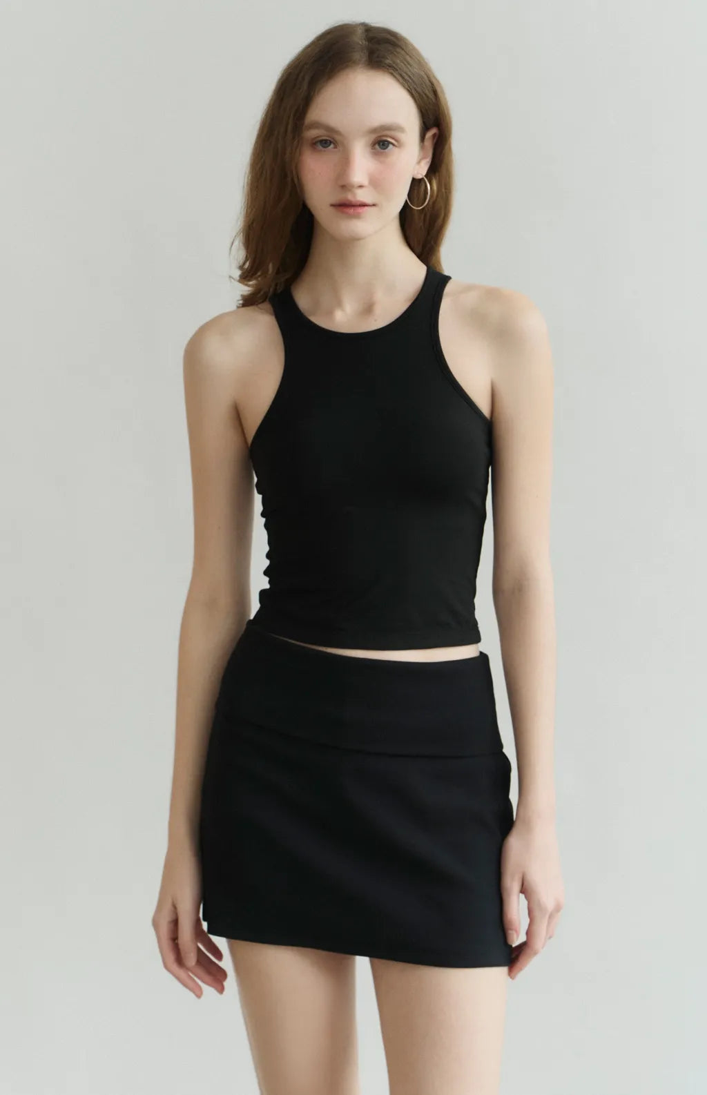 Fold-Over Wide-Waistband Ribbed Skort<br/>反折寬腰帶羅紋短褲裙
