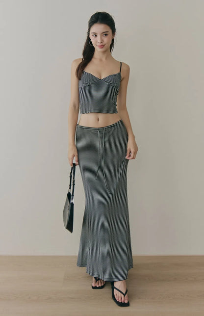 Striped Drawstring Mermaid Maxi Skirt<br/>條紋抽繩魚尾長裙