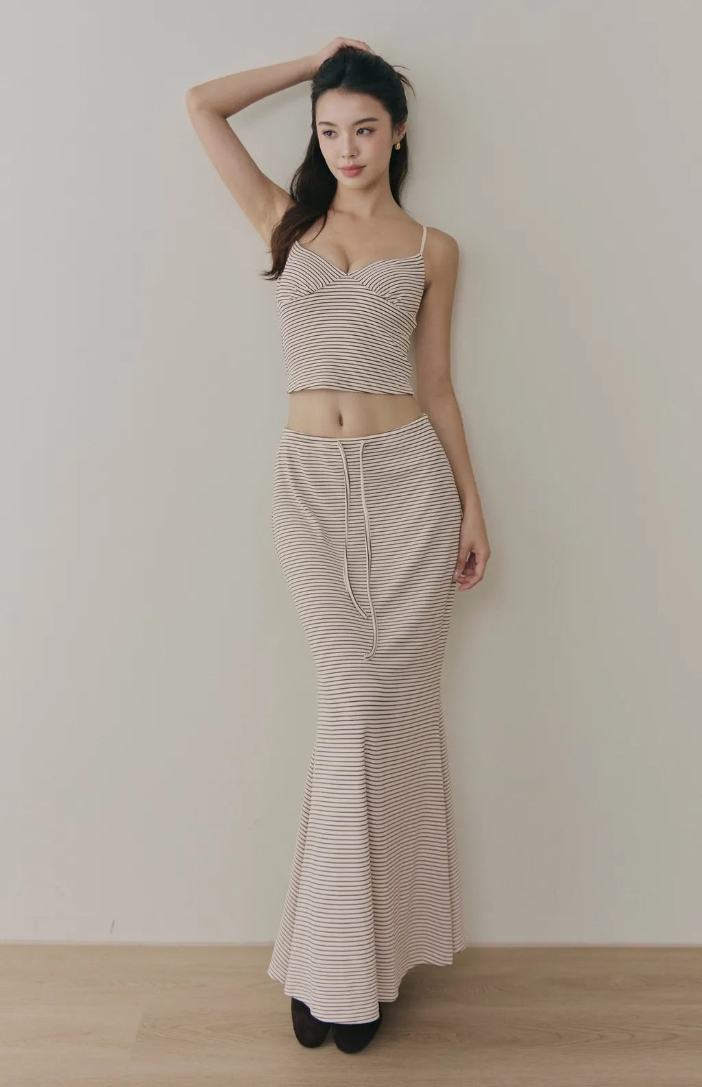 Striped Drawstring Mermaid Maxi Skirt<br/>條紋抽繩魚尾長裙