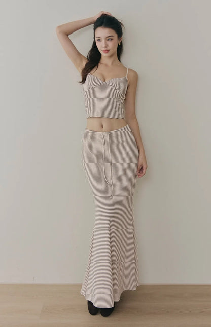 Striped Drawstring Mermaid Maxi Skirt<br/>條紋抽繩魚尾長裙