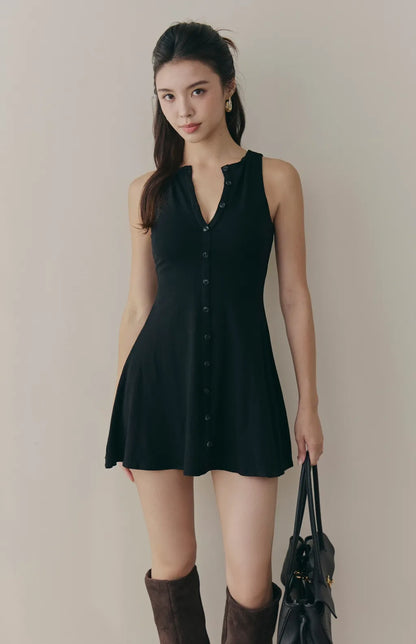 Knit Button-Front A-Line Bra Dress<br/>針織削肩可開釦A字Bra Dress