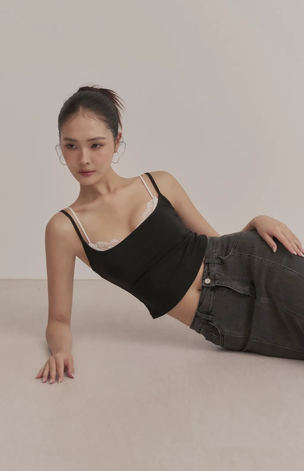 Layered Sweetheart Lace-Trim Crop Bra Top<br/>假兩件桃心領蕾絲花邊Bra Top