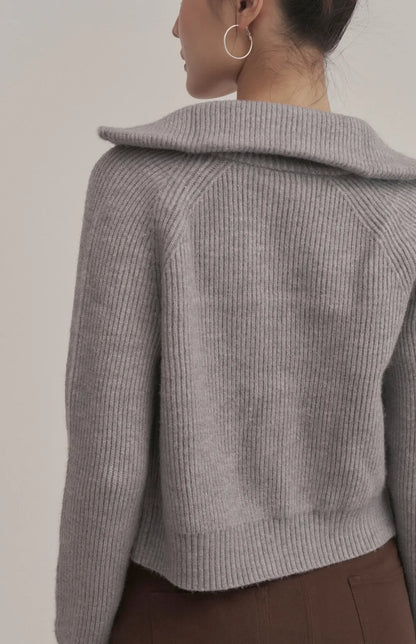 Ribbed Collared Two-Way Zip Knit Jacket<br/>坑條翻領拉鍊針織外套