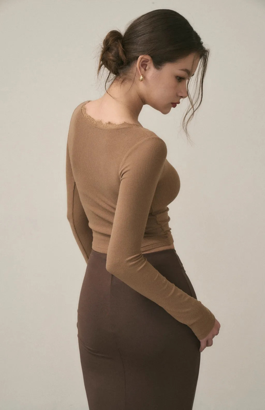 Lace Ribbed Button Bra Top<br/>蕾絲坑條排釦Bra Top