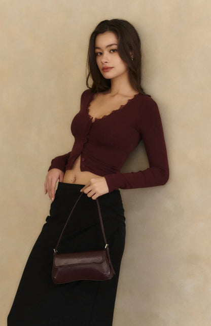 Lace Ribbed Button Bra Top<br/>蕾絲坑條排釦Bra Top