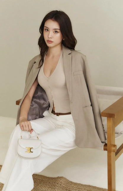 Front Button V-Neck Halter Bra Top<br/>繞脖V領排釦羅紋Bra Top By Beigy - Milu