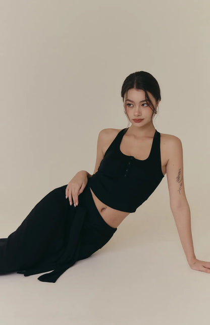 Cozy Wool-Blend Tie-Waist Long Skirt<br/>羊毛暖絨假兩件綁帶裙