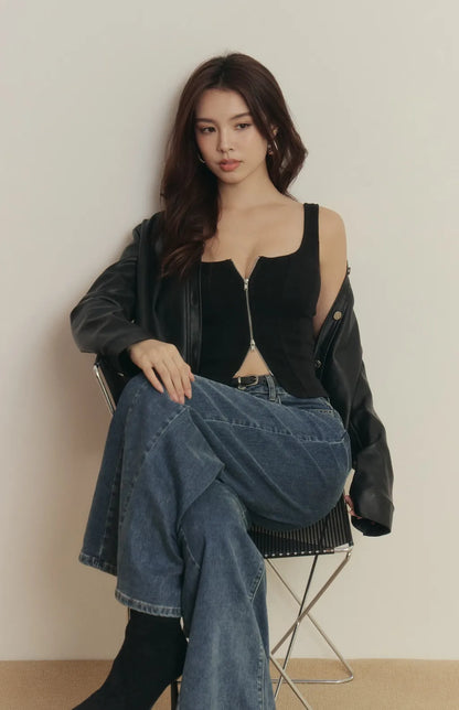 Center Seam Wide Leg Jeans<br/>俐落車線修身牛仔寬褲