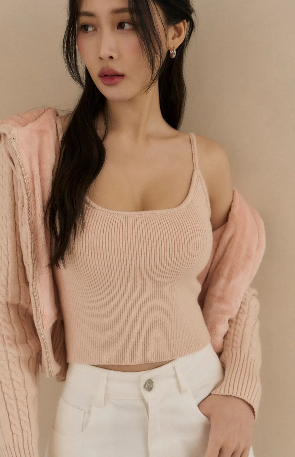 Push Up Knit Spaghetti Strap Bra Top<br/>針織細肩U領Bra Top