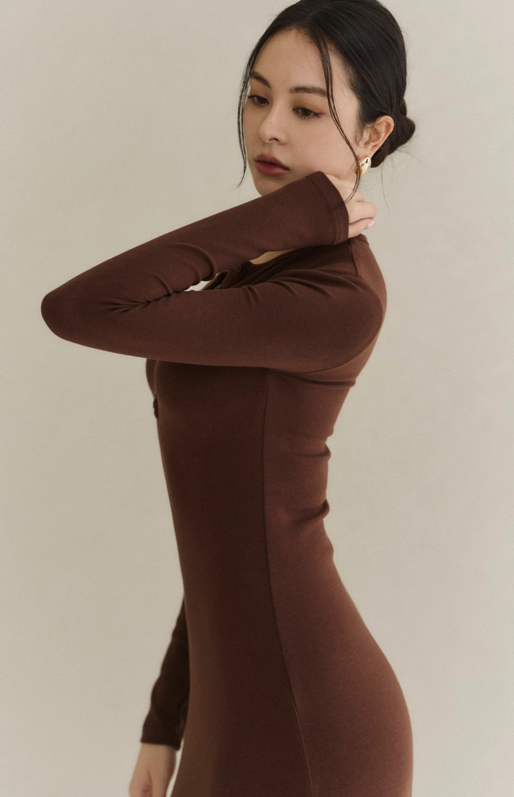 Modal Round-Neck Button A-Line Bra Dress<br/>莫代爾圓領排釦傘擺Bra Dress