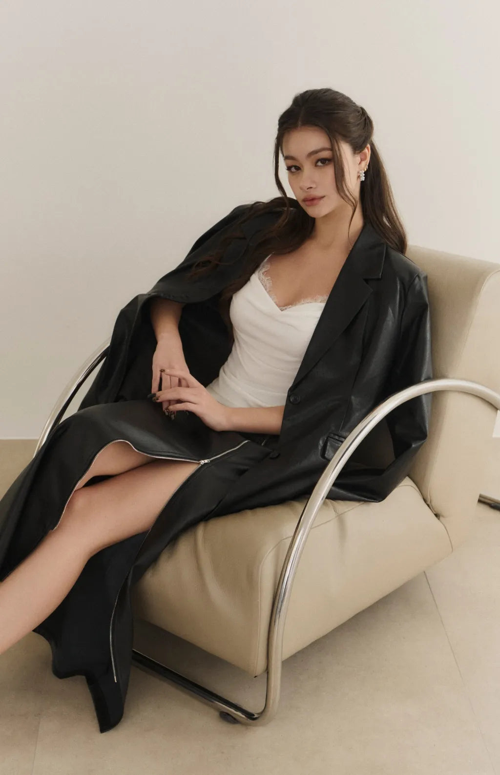 (最後現貨) Leather Maxi Skirt With Side Metal Zipper<br/>金屬側拉鍊皮革長裙