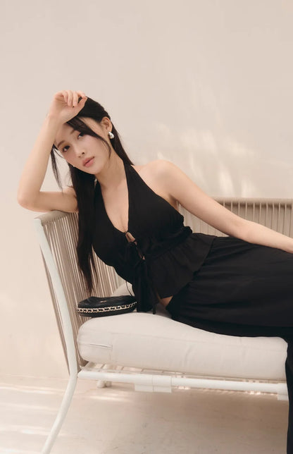 French Ruffle Halter V-Neck Peplum Bra Top<br/>法式荷葉V領繞脖Bra Top