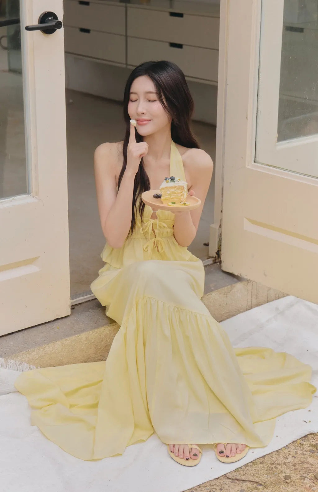 French Tiered Ruffle Flowy Maxi Skirt<br/>法式荷葉飄逸感長裙