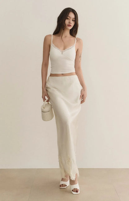 Satin Lace Trim Mermaid Maxi Skirt<br/>緞面蕾絲鑲邊魚尾裙