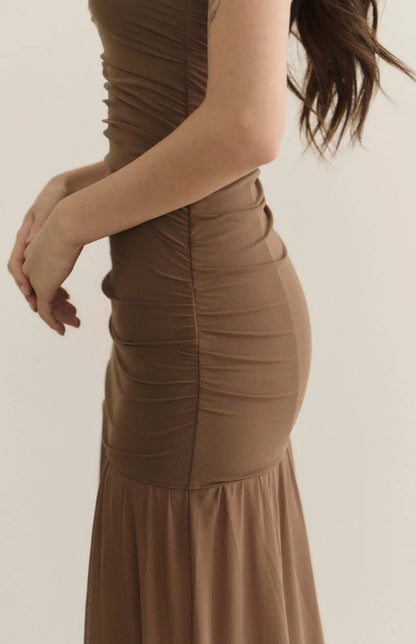 Strapless Ruched Sheer Overlay Bra Dress<br/>歐美平口抓皺收腰Bra Dress