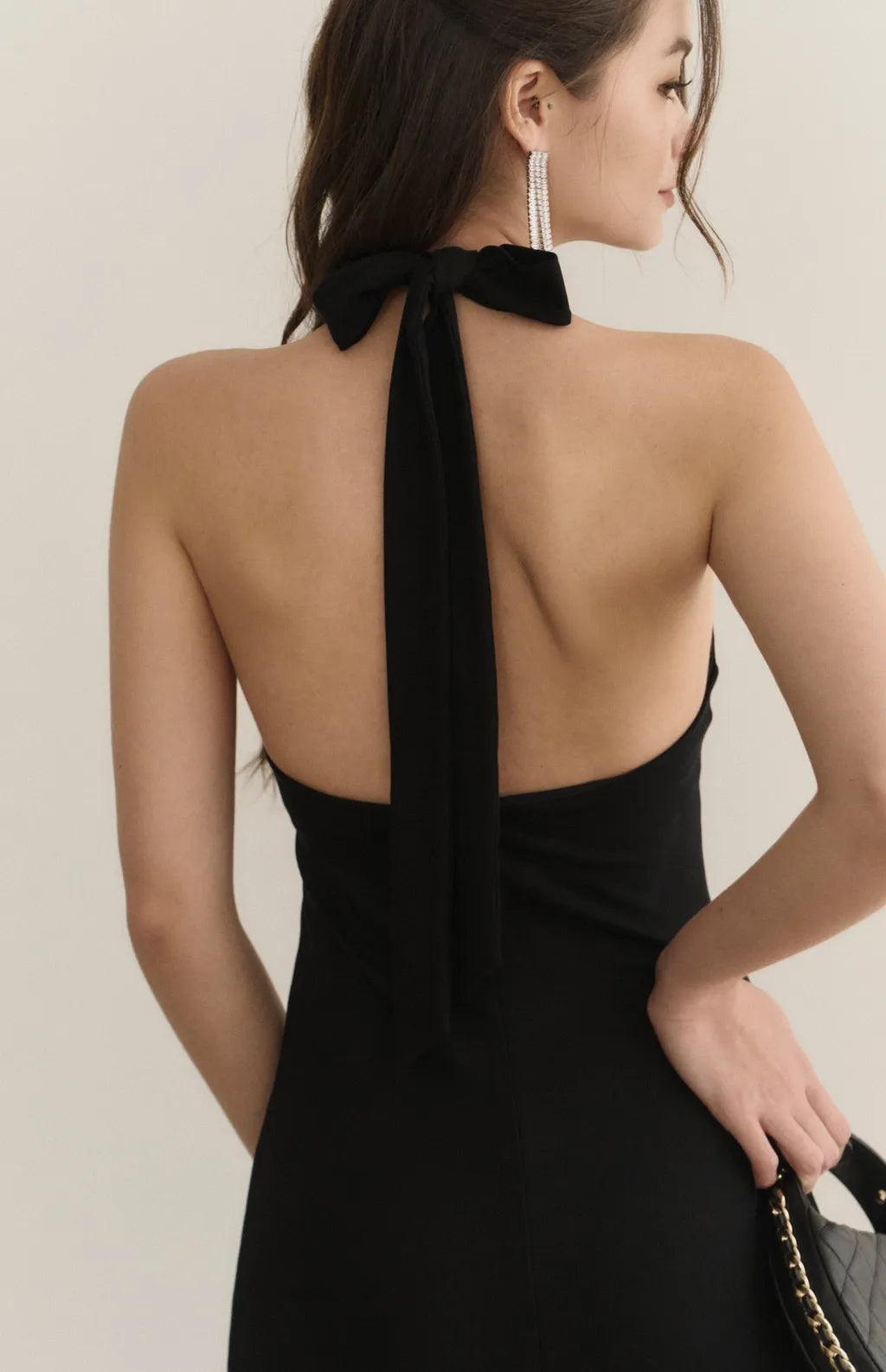 French Halter High-Neck Tie Bra Dress<br/>法式高領削肩綁帶修身Bra Dress