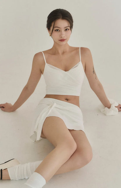 Sheer Mesh Ruched Plunge Bra Top<br/>V領網紗抓皺Bra Top
