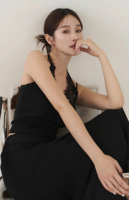 Layered Lace Halter Bra Top<br/>拼接蕾絲綁帶假兩件Bra Top