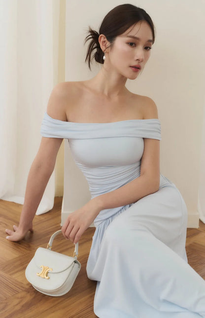 Off-Shoulder Ruched Maxi Bra Dress<br/>法式平肩抓皺修身Bra Dress