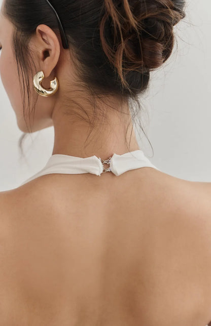 Satin Cowl-Neck Halter Bra Top<br/>法式緞光垂領削肩Bra Top
