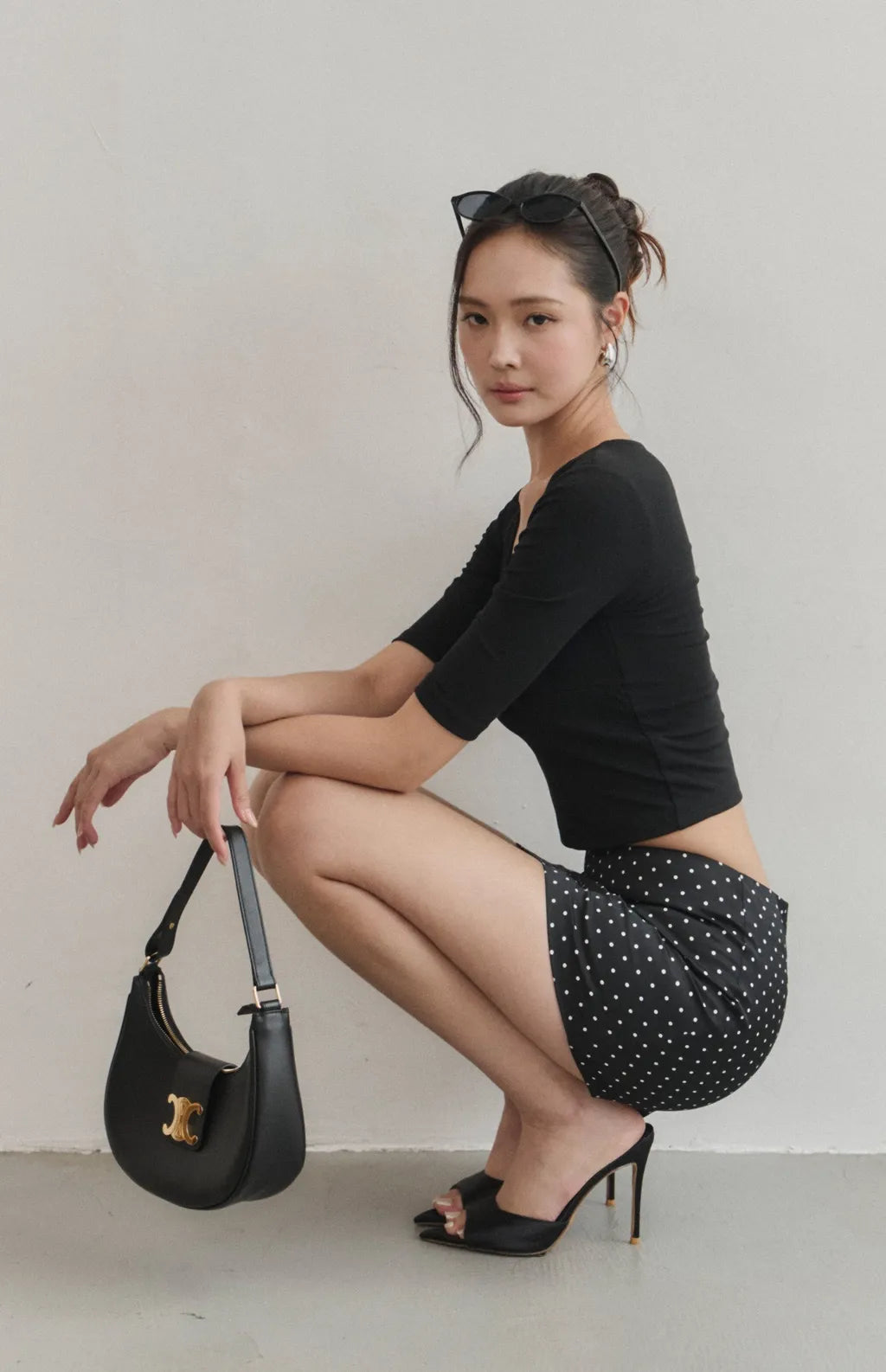 Polka-Dot Satin Mini Skort<br/>波點緞面短褲裙