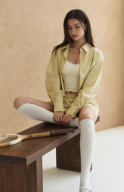 Cropped Boxy Striped Shirt<br/>美式條紋寬鬆短版襯衫