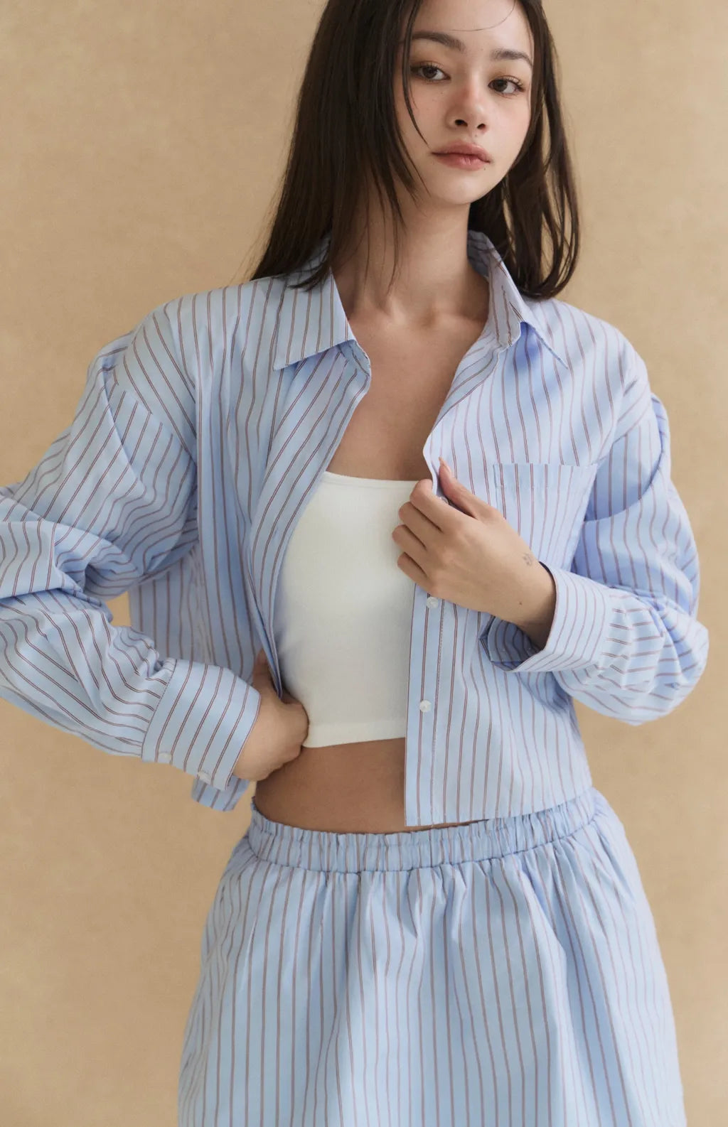 Striped Double-Layer Paperbag Skort<br/>美式條紋雙層花苞褲裙