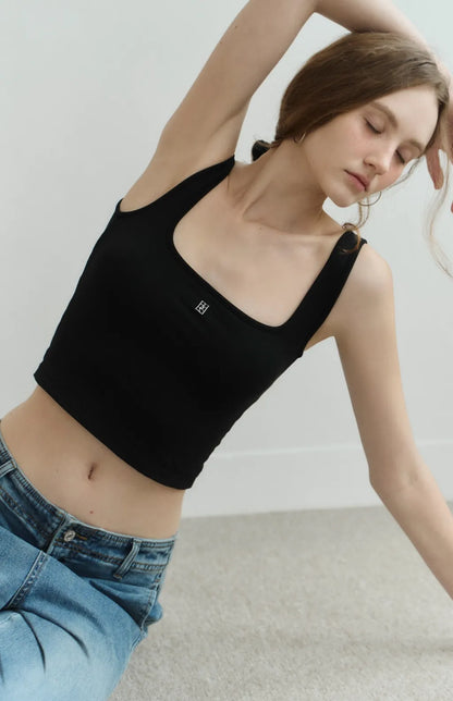 Barely-There Square-Neck Bra Top<br/>輕裸寬肩方領品牌刺繡Bra Top