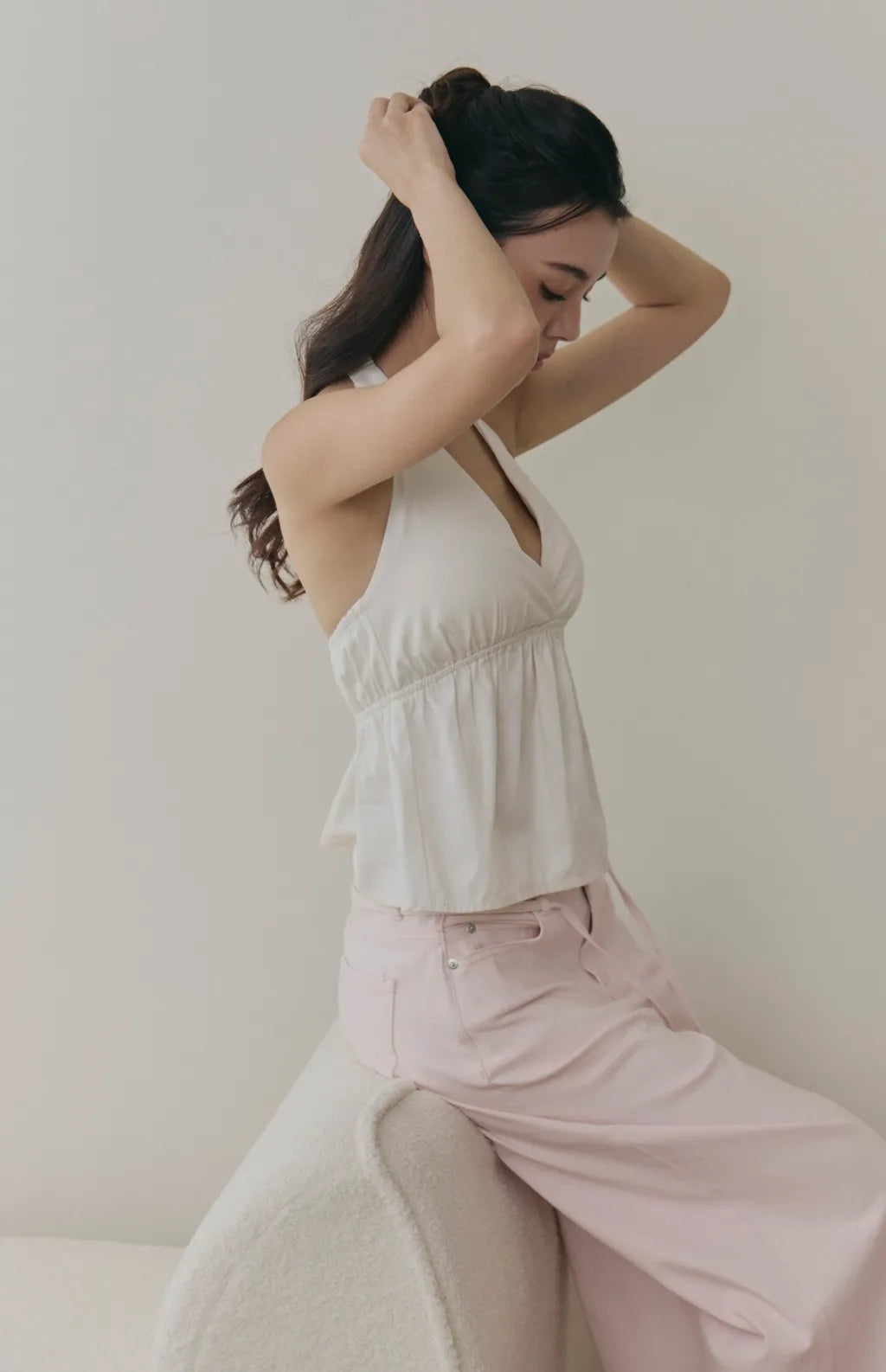 Halter V-Neck Babydoll Bra Top<br/>繞脖V領收腰傘擺Bra Top