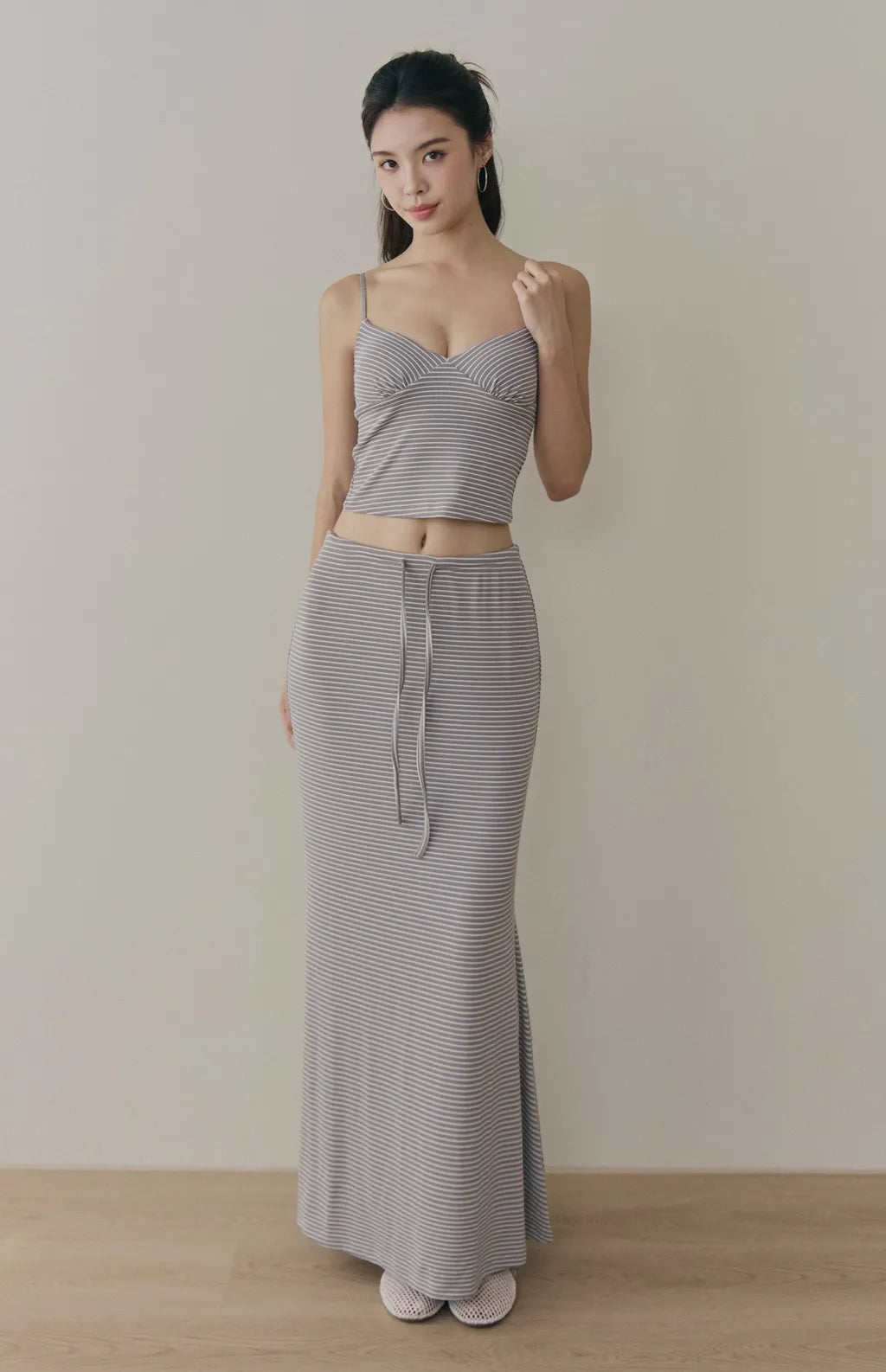 Striped Ruched-Bust V-Neck Cami Bra Top<br/>條紋V領美胸抓皺Bra Top