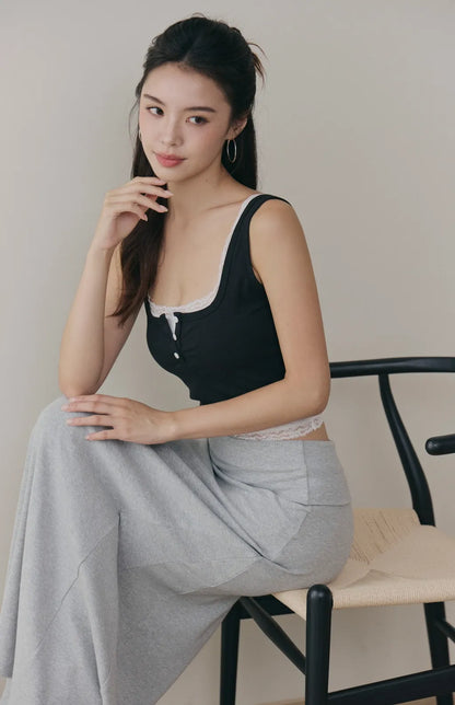 Tencel Layered Lace-Trim Henley Bra Top<br/>天絲假兩件蕾絲可開釦Bra Top