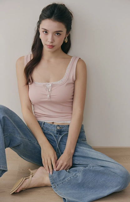 Drawstring Soft Denim Wide-Leg Jeans<br/>抽繩腰帶軟牛仔寬褲