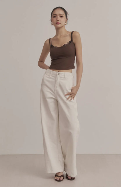 Layered Sweetheart Lace-Trim Crop Bra Top<br/>假兩件桃心領蕾絲花邊Bra Top