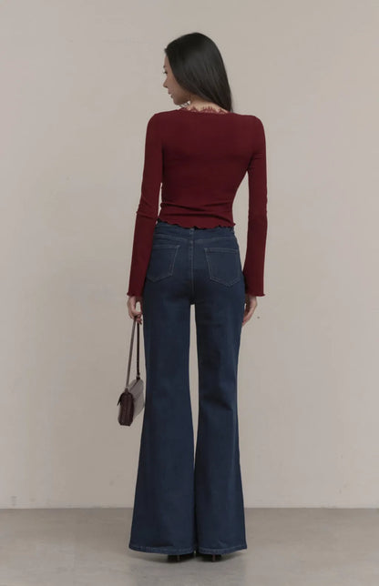 High-Waisted Welt-Pocket Flared Jeans<br/>高腰貼邊口袋牛仔喇叭褲