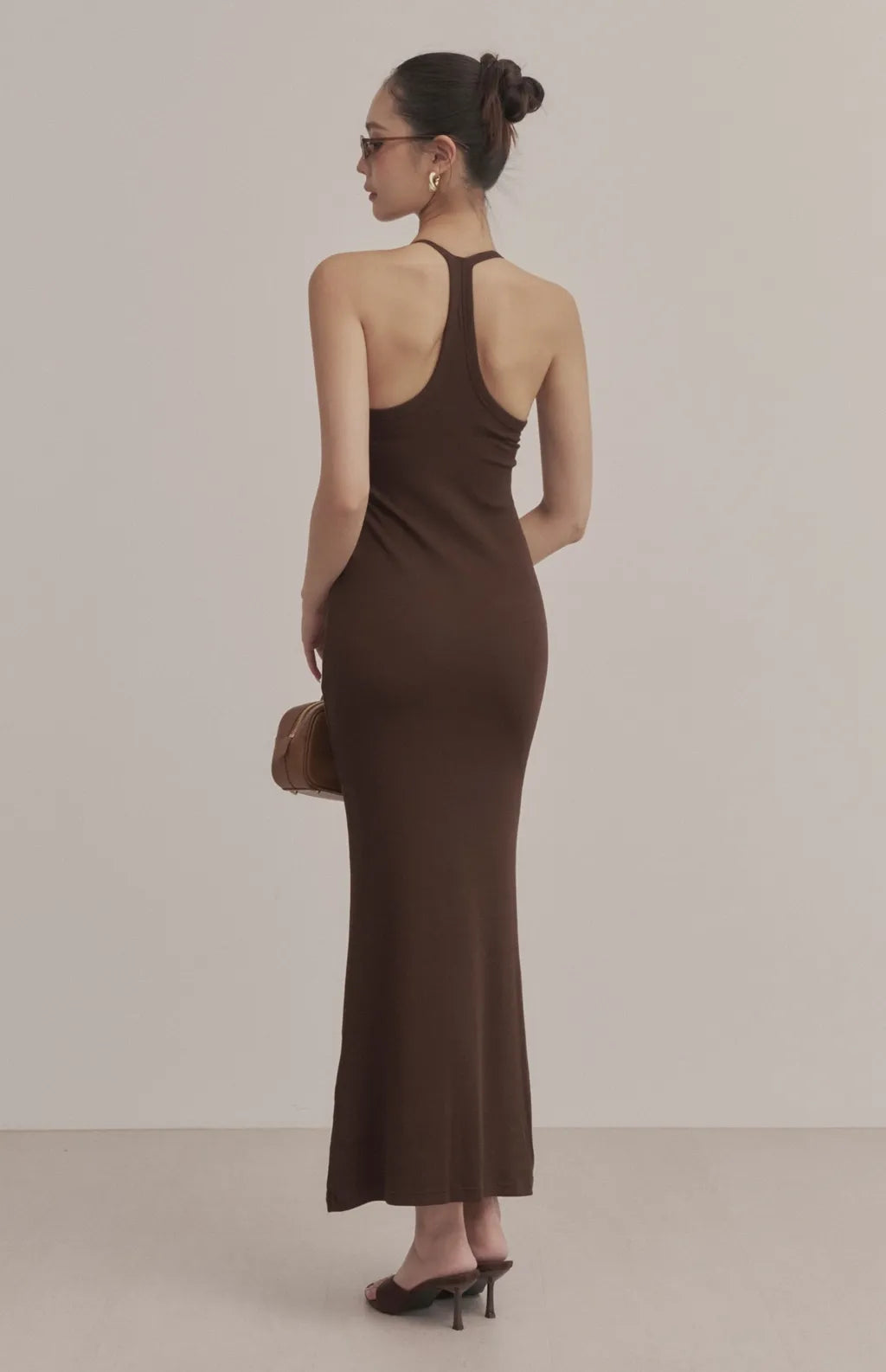 Ribbed V-Neck Racerback Bodycon Maxi Bra Dress<br/>羅紋V領挖背修身Bra Dress