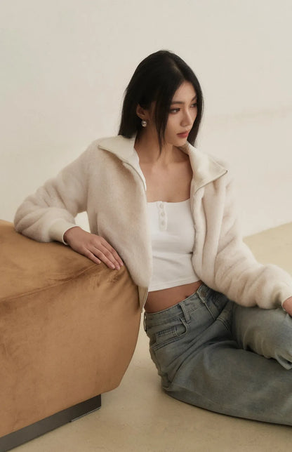 Faux Fur Zip-Up Jacket <br/>貂毛感立領拉鍊外套 By Beigy - Milu