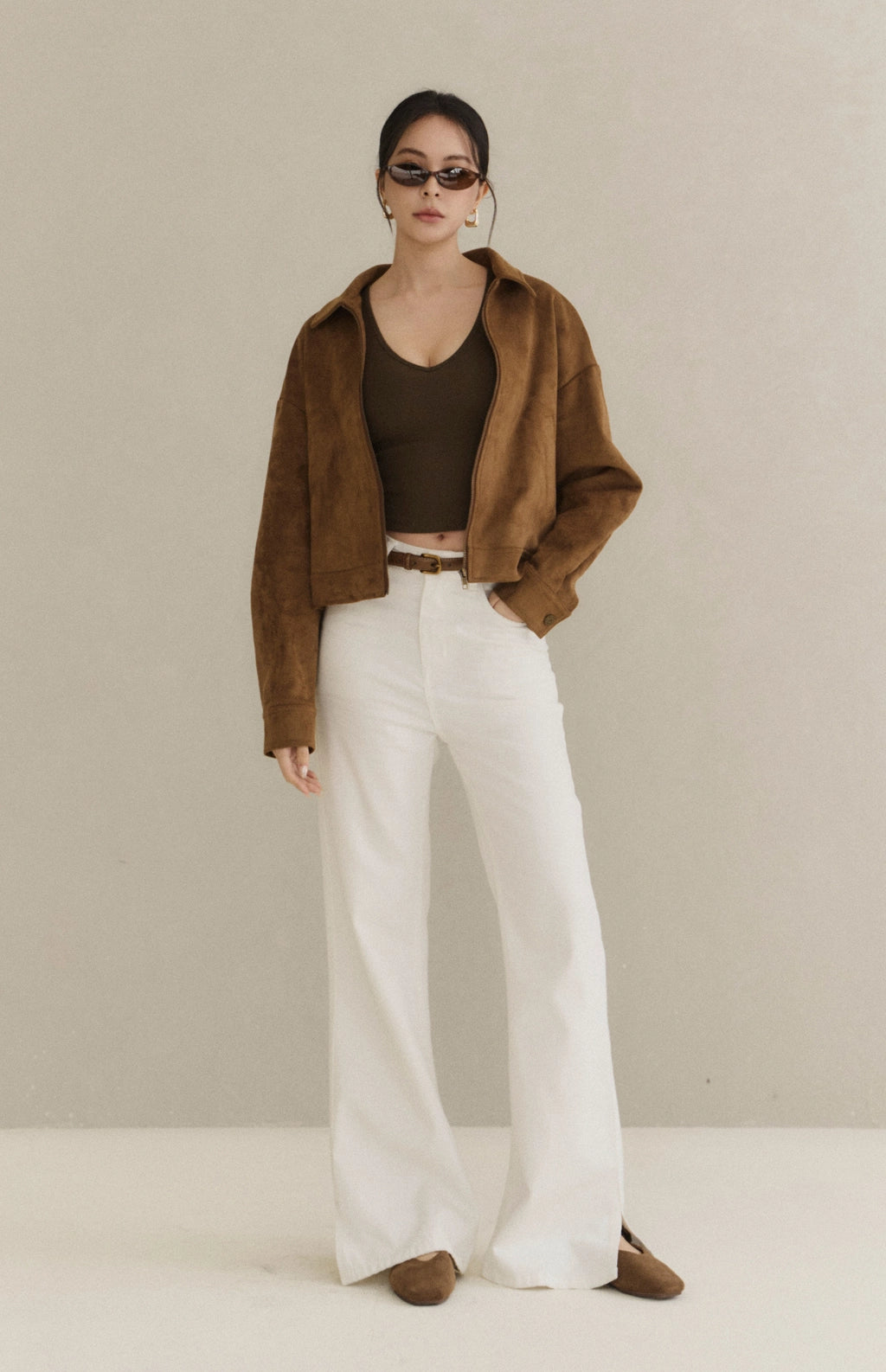 Minimal Suede Collared Zip Jacket<br/>極簡翻領麂皮外套