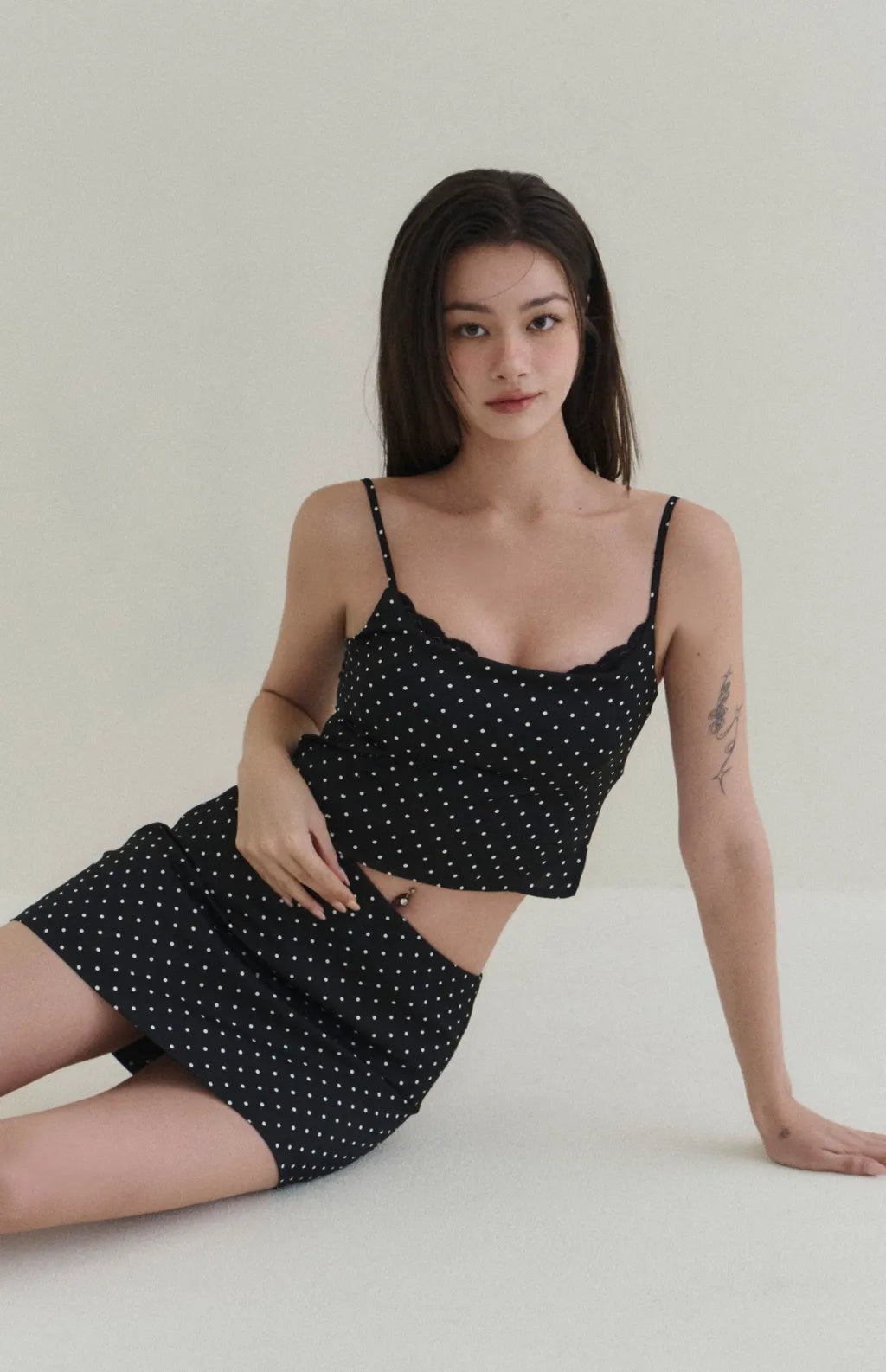 Polka-Dot Lace-Trim Cami Bra Top<br/>波點蕾絲細肩Bra Top