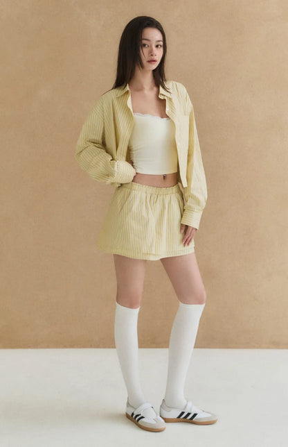 Cropped Boxy Striped Shirt<br/>美式條紋寬鬆短版襯衫