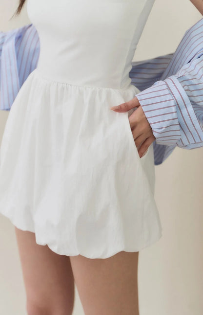 Bubble-Hem Mini Bra Dress<br/>美式平口細肩澎裙Bra Dress