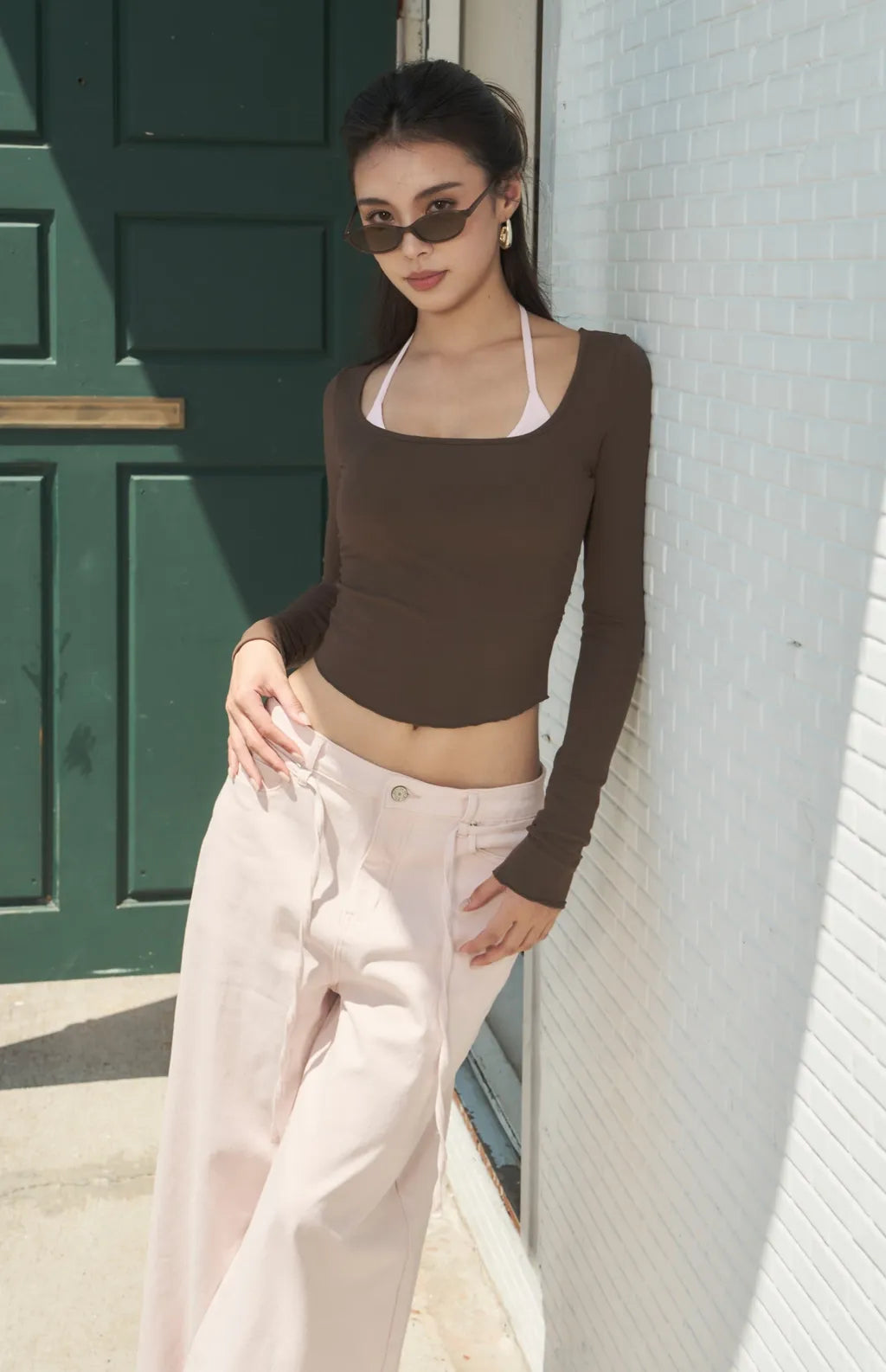 Drawstring Soft Denim Wide-Leg Jeans<br/>抽繩腰帶軟牛仔寬褲