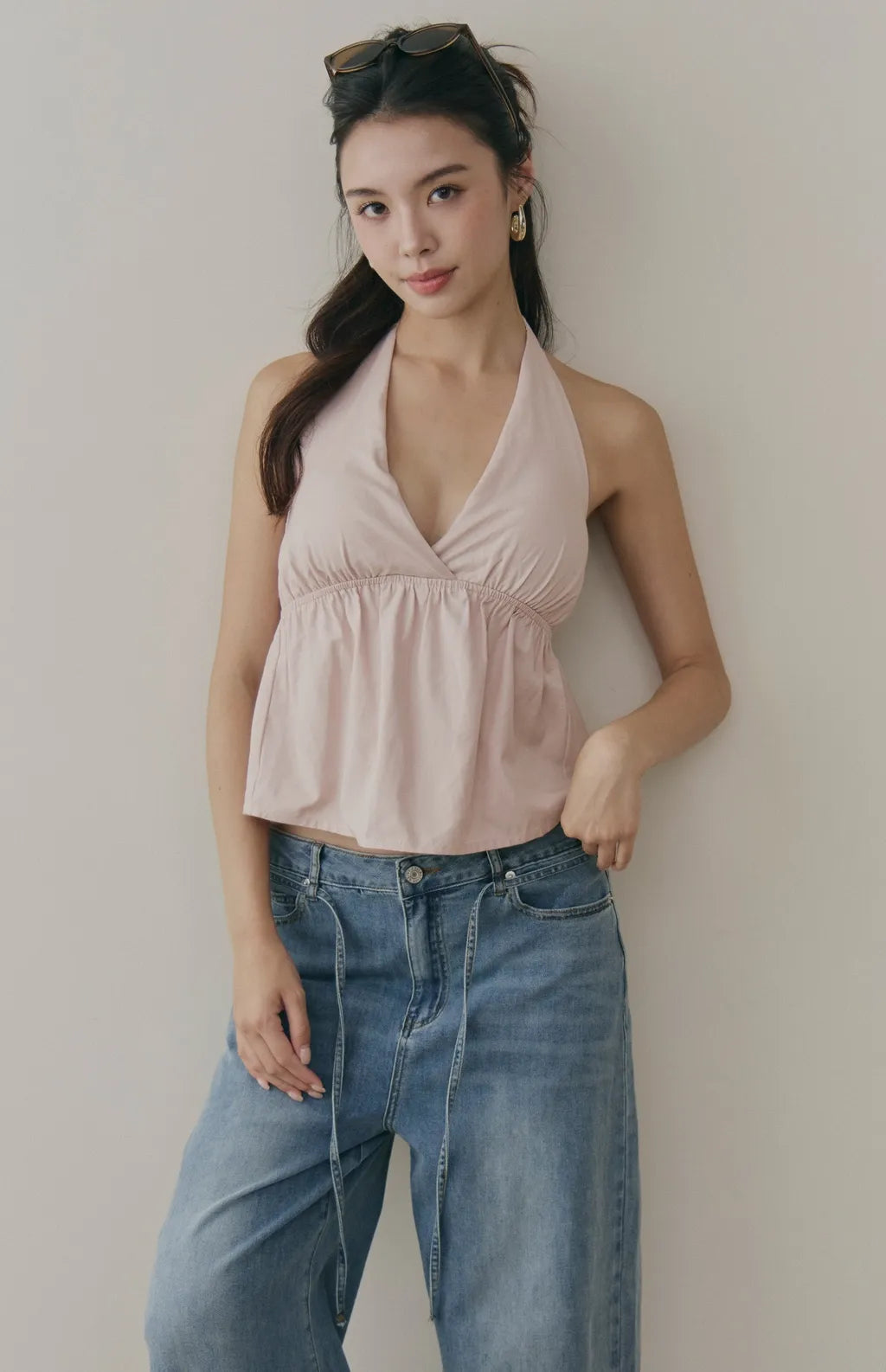 Drawstring Soft Denim Wide-Leg Jeans<br/>抽繩腰帶軟牛仔寬褲