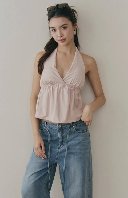 Drawstring Soft Denim Wide-Leg Jeans<br/>抽繩腰帶軟牛仔寬褲