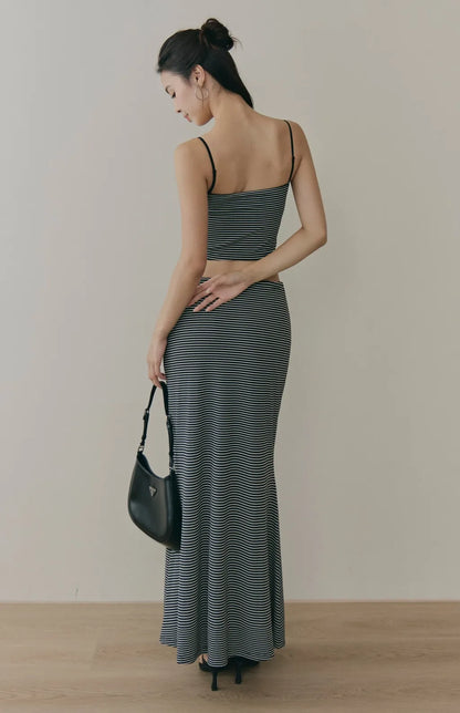 Striped Drawstring Mermaid Maxi Skirt<br/>條紋抽繩魚尾長裙