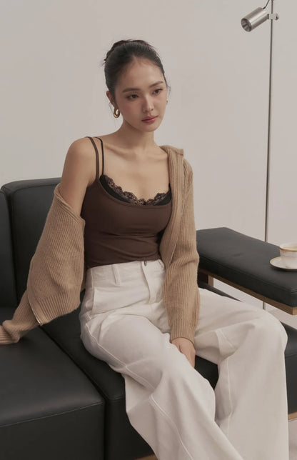 Layered Sweetheart Lace-Trim Crop Bra Top<br/>假兩件桃心領蕾絲花邊Bra Top